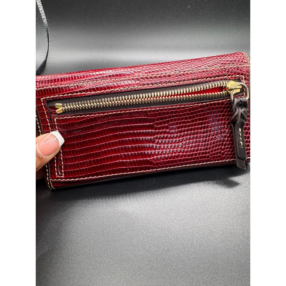 Dooney & Bourke Red Lizard Leather Continental Wallet Clutch Organizer Snap - Picture 3 of 15